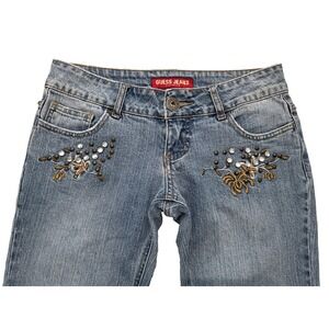 GUESS authentic gold‎ embellished light jeans woman size 26 X 30 straight boho